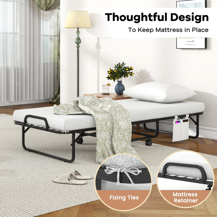 Giantex Folding Bed with Mattress and Top Pillow, Cot Portable Guest Bed w/Metal Frame, 75" x 31"