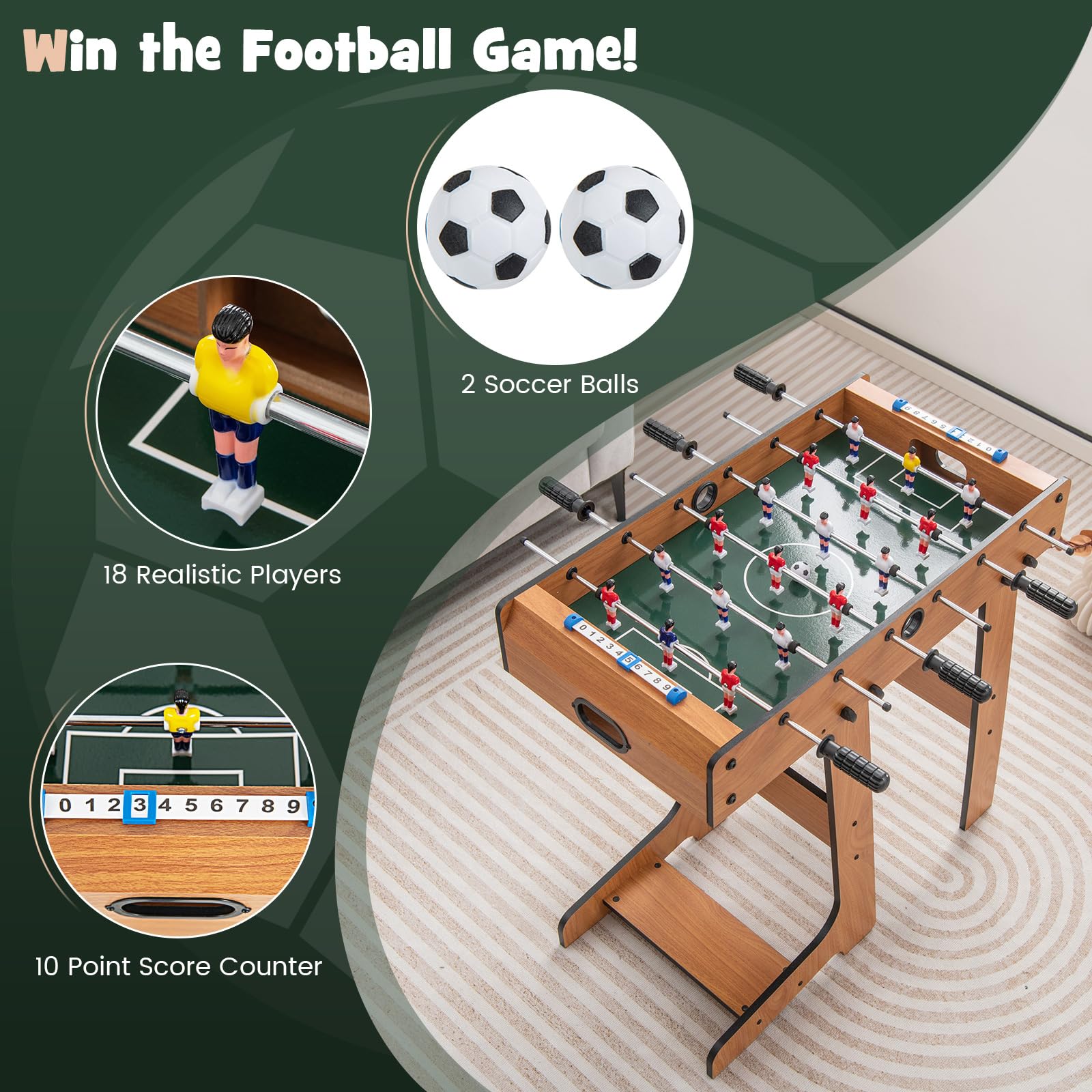 Giantex Folding Foosball Table, Space Saving Arcade Table Soccer with Durable Handle