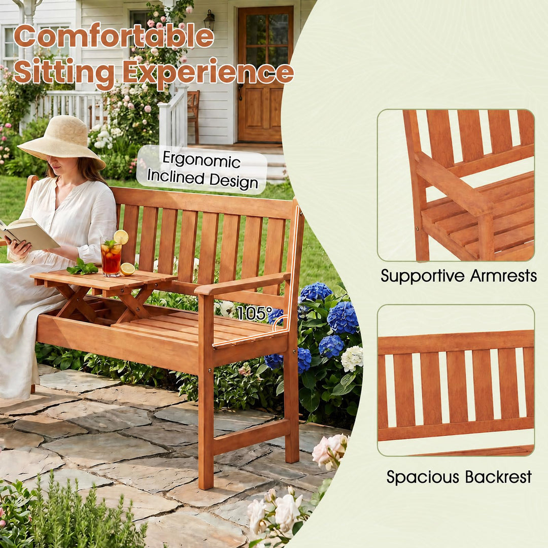 GIANTEX 59" Outdoor Bench with Pull-Out Center Table