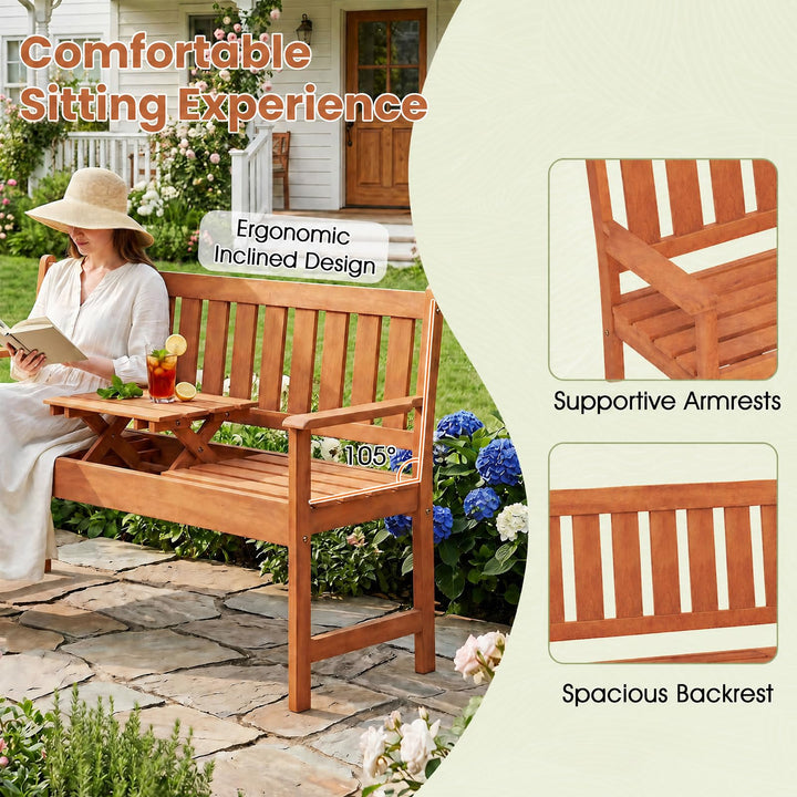 GIANTEX 59" Outdoor Bench with Pull-Out Center Table
