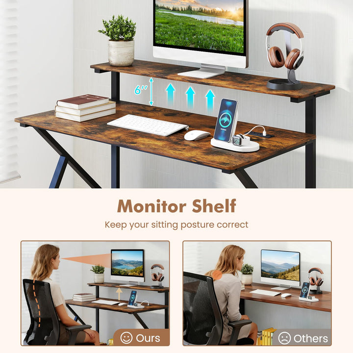 Giantex Rolling Computer Desk with Charging Station