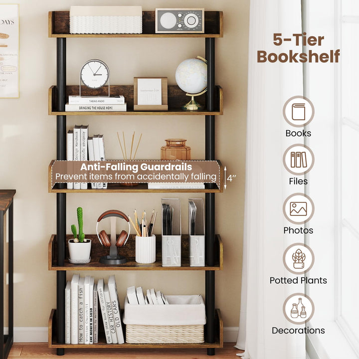 Giantex 5-Tier Bookshelf with Anti-Tipping Kit & Open Storage Organizer for Living Room Bedroom