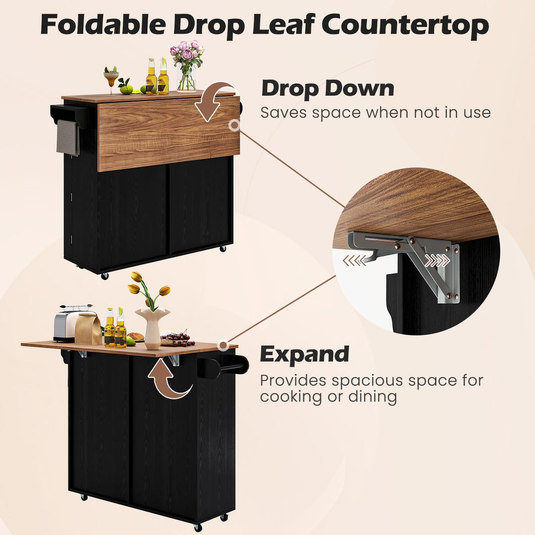 Giantex Kitchen Island Cart with Hidden Tilt Out Trash Can Cabinet, Drop Leaf, 2 Drawers, Towel Rack