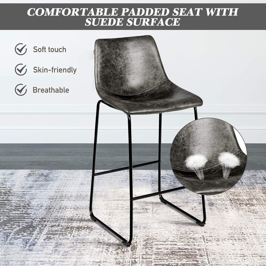 Vintage Faux Suede Bar Stools, with Metal Legs, Back and Footrest