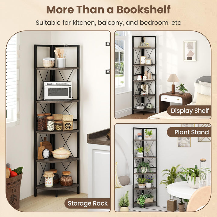 Giantex 5-Tier Corner Shelf, 63" Tall Corner Bookshelf, Freestanding Storage Rack w/Metal Frame