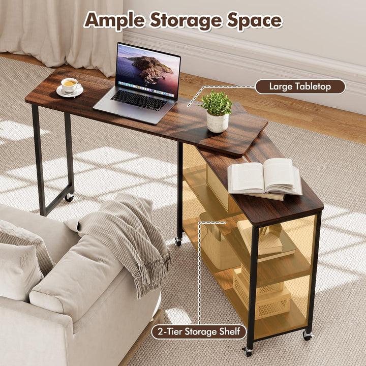 Giantex 360° Free Rotating Sofa Side Table with 2-Tier Storage Shelves