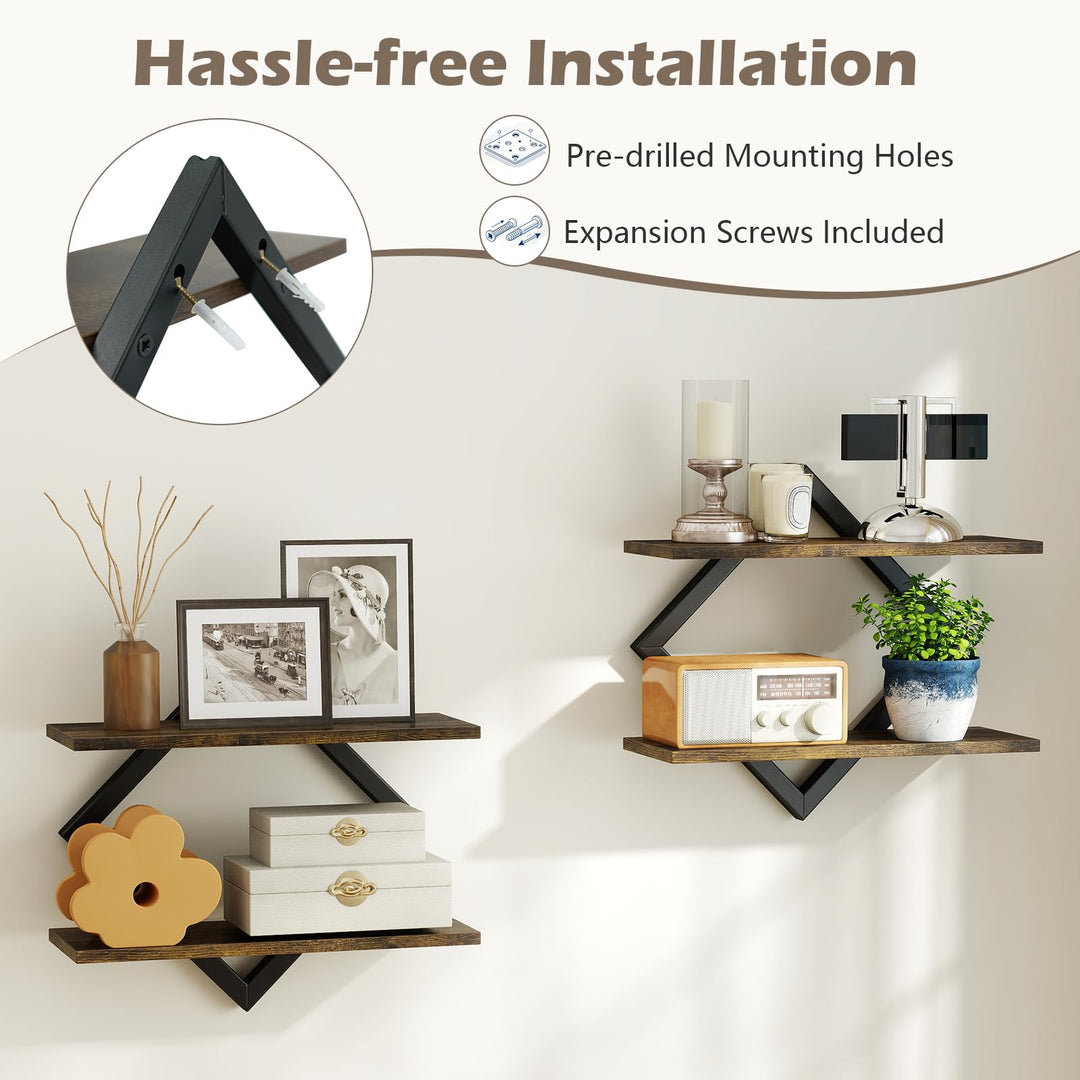 GIANTEX 2-Pack Diamond Shaped Floating Shelves for Wall