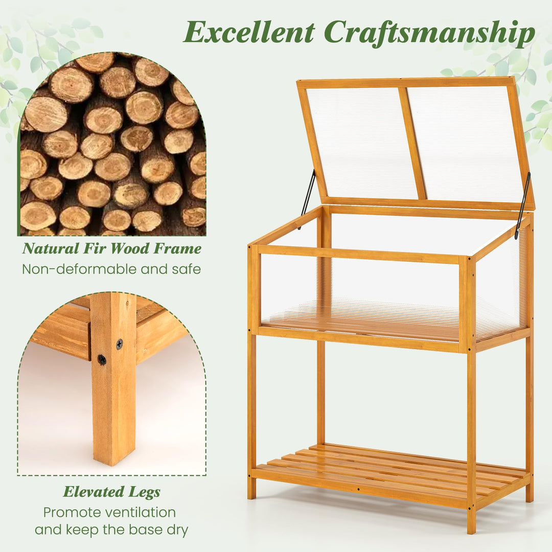 Giantex Wood Cold Frame Greenhouse with Transparent Openable Roof & Slatted Shelf