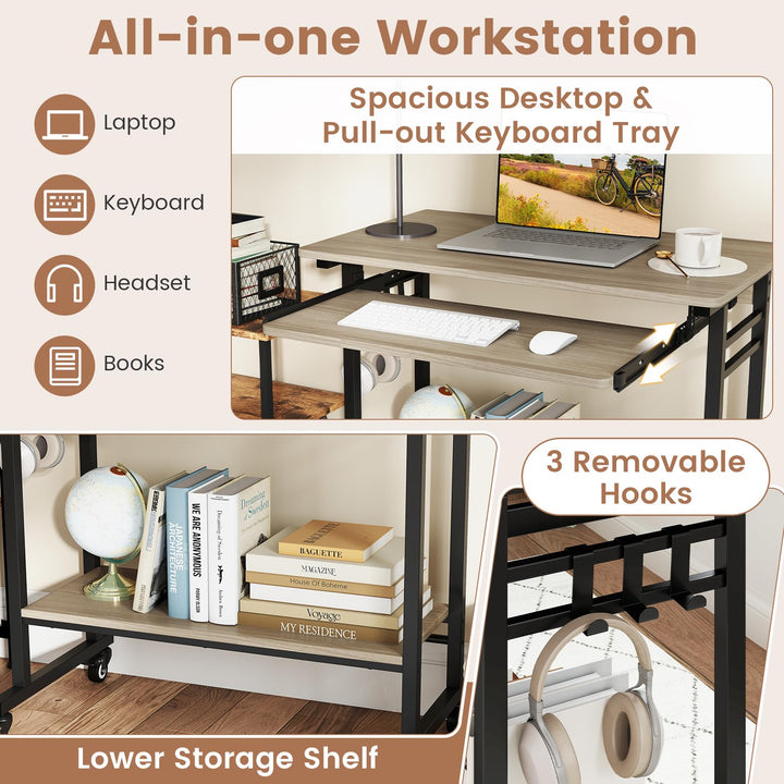 Giantex Rolling Laptop Table with Pull-out Keyboard Tray and Hooks
