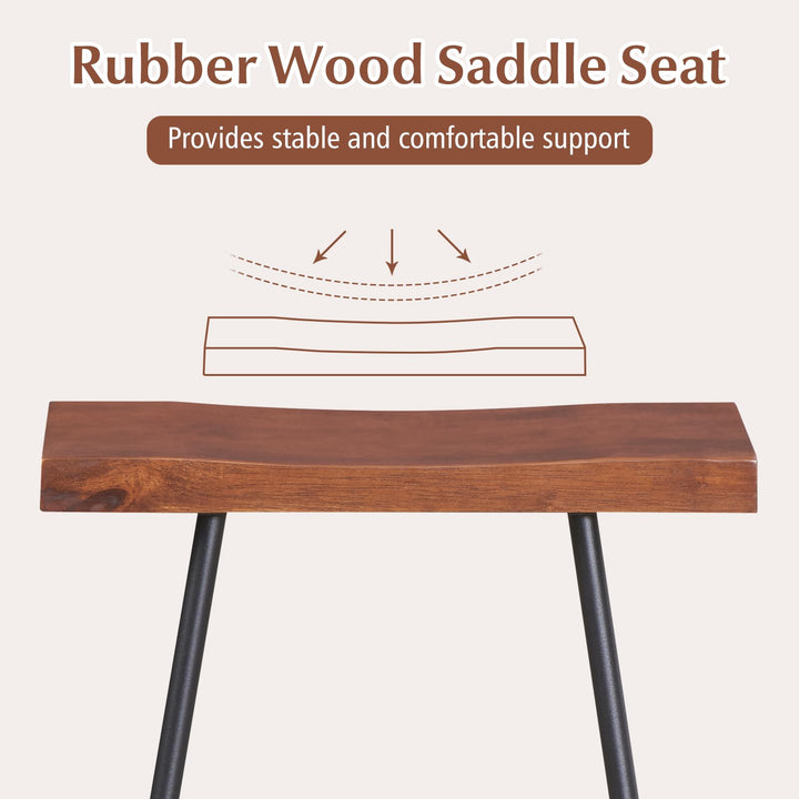 Industrial Saddle Stool with Footrest, Metal Legs, Adjustable Foot Pads, Backless Counter Height Chair for Living Room Kitchen Bar