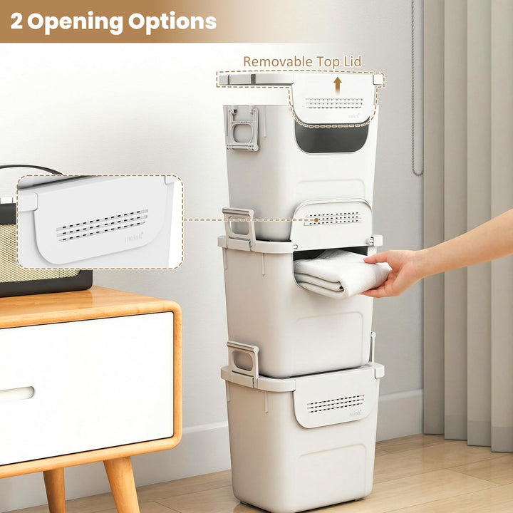 Giantex 3 Pieces Plastic Storage Bins Stackable with Front Door and Side Handles