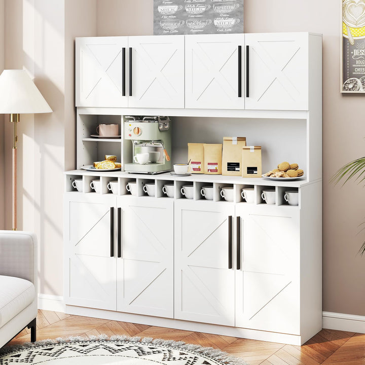 70 Inch Farmhouse Pantry Cabinet Kitchen Buffet Hutch with 4 Cabinets and 2 Open Shelves