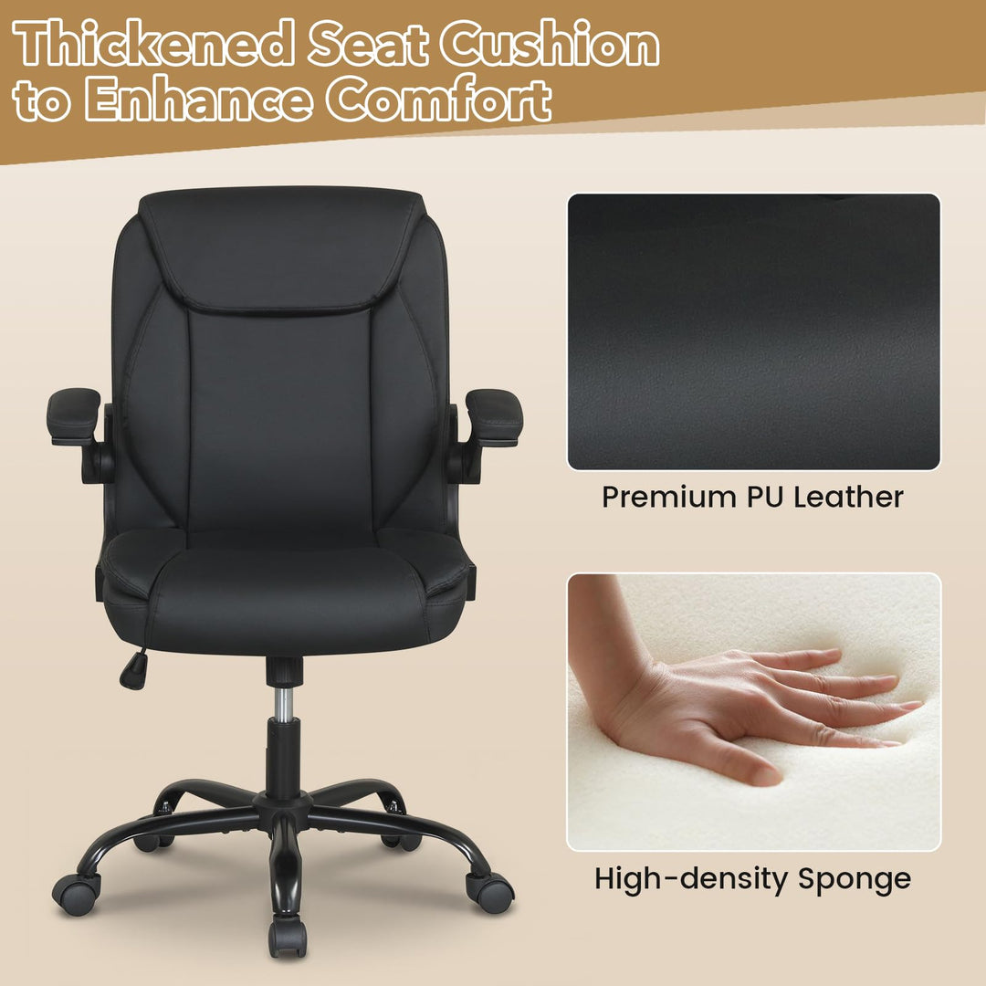 Giantex Leather Office Chair | Ergonomic Computer Desk Chair with Flip-up Arms
