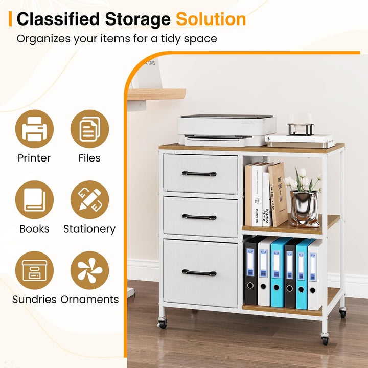 Giantex 3 Drawer Mobile File Cabinet with Charging Station