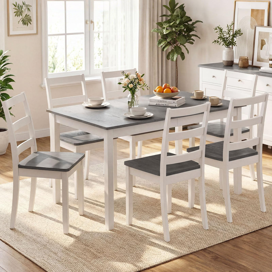 Giantex 7-Piece Dining Table Set | Rectangular 60-inches Kitchen Table and 6 Dining Chairs with Rubber Wood Legs