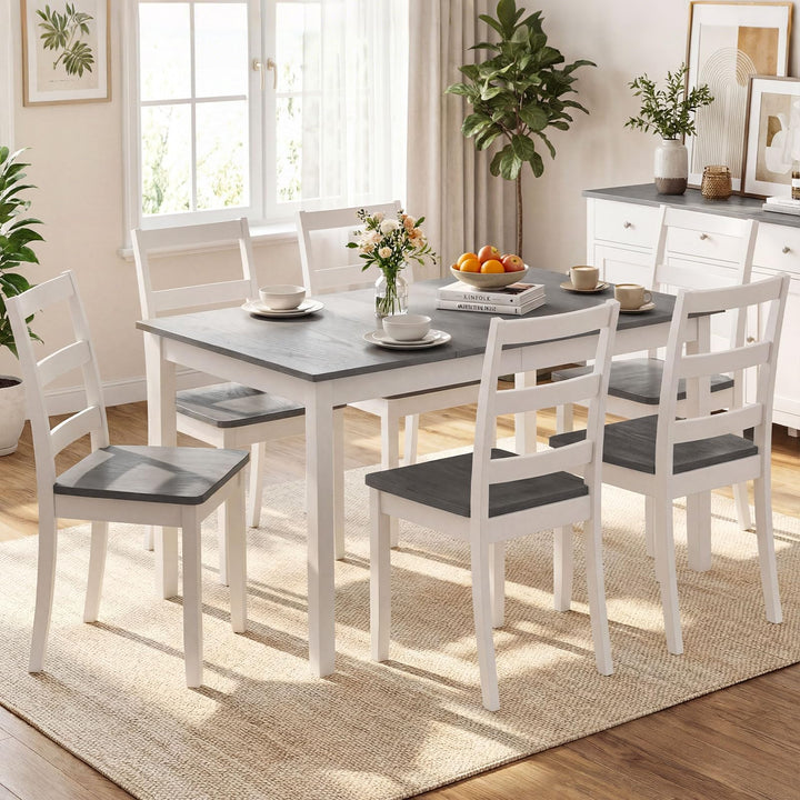 Giantex 7-Piece Dining Table Set | Rectangular 60-inches Kitchen Table and 6 Dining Chairs with Rubber Wood Legs