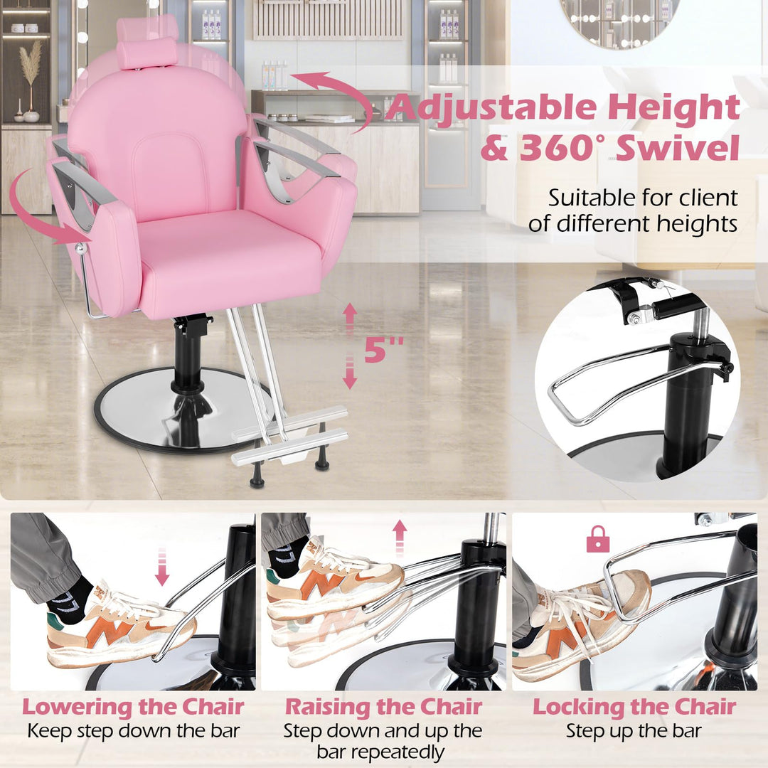 Giantex Reclining Barber Chair - Salon Chair for Hair Stylist, 360 Degrees Swivel