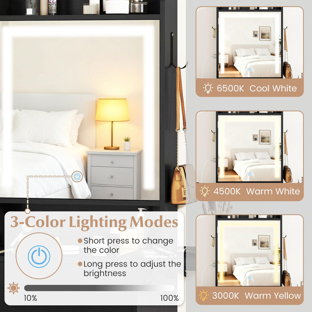 CHARMAID Compact Vanity Desk with Lighted Mirror & Charging Station