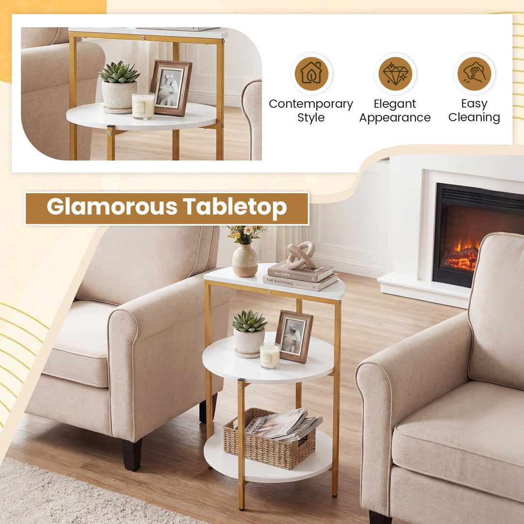 Giantex 3-Tier Round Side Table - Wood Bedside Sofa End Table with Storage Shelves &amp; Metal Frame
