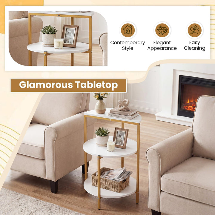 Giantex 3-Tier Round Side Table - Wood Bedside Sofa End Table with Storage Shelves &amp; Metal Frame