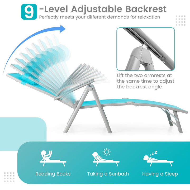 Giantex Folding Chaise Lounge Chair - Outdoor Reclining Chair with Removable Seat Cushion, Headrest Pillow