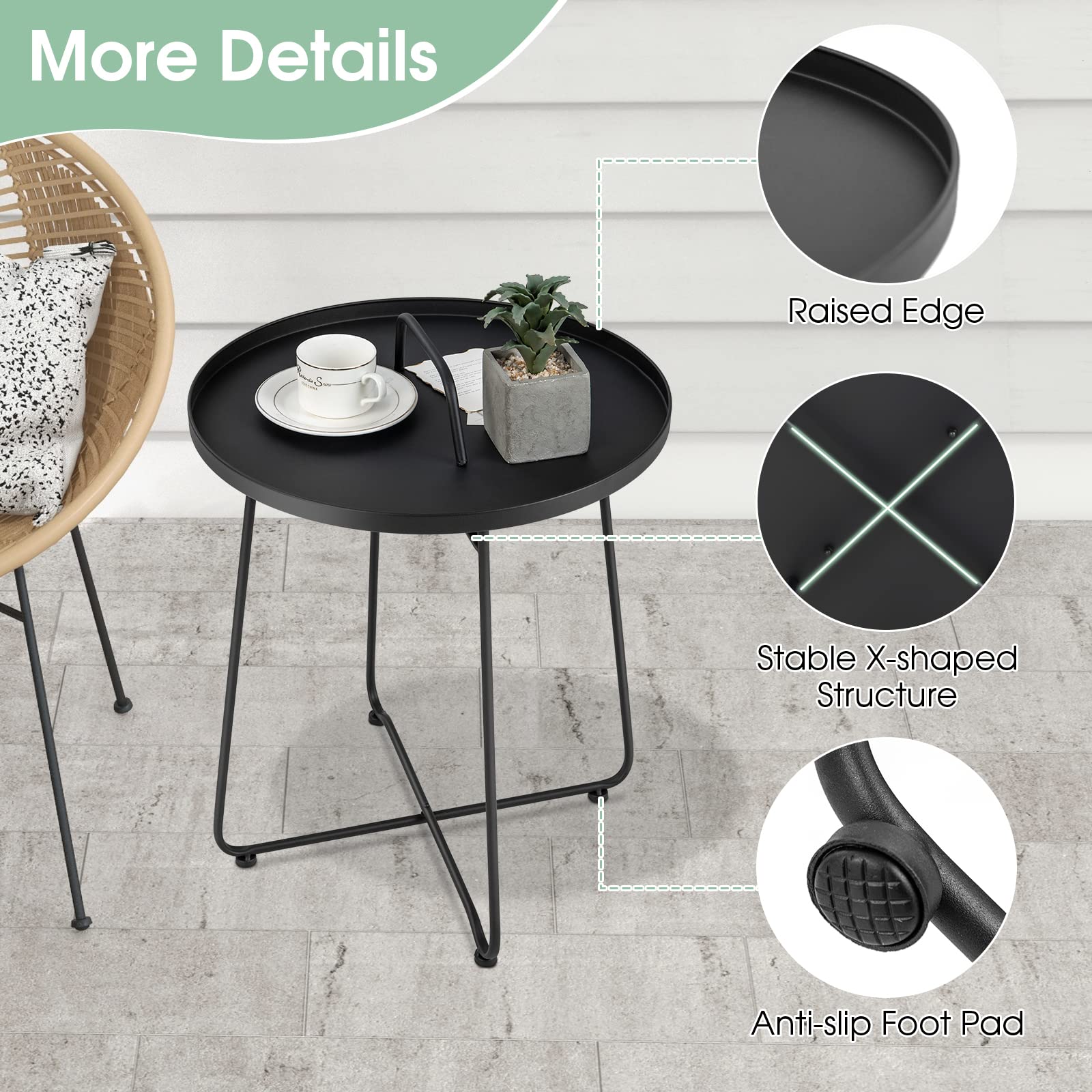 Giantex Outdoor Side Table with Handle - Metal Patio End Table
