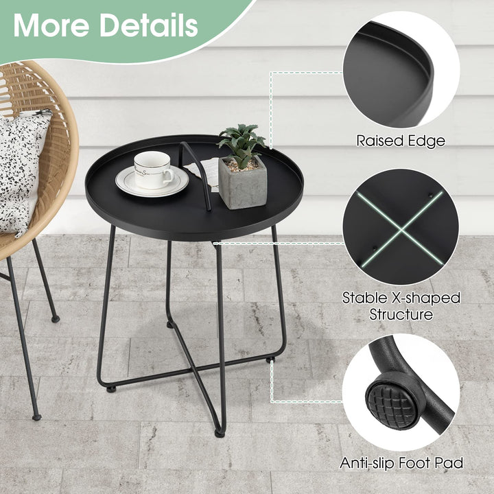 Giantex Outdoor Side Table with Handle - Metal Patio End Table