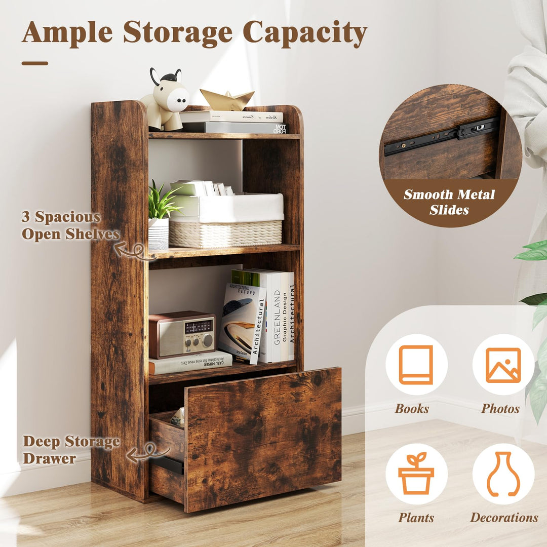 Giantex 4 Tier Bookshelf with Drawer for Living Room