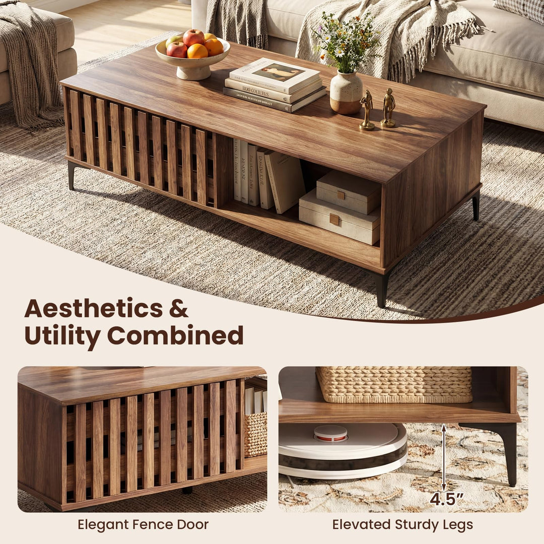 Giantex 47 Inch Wood Mid Century Coffee Table with Storage