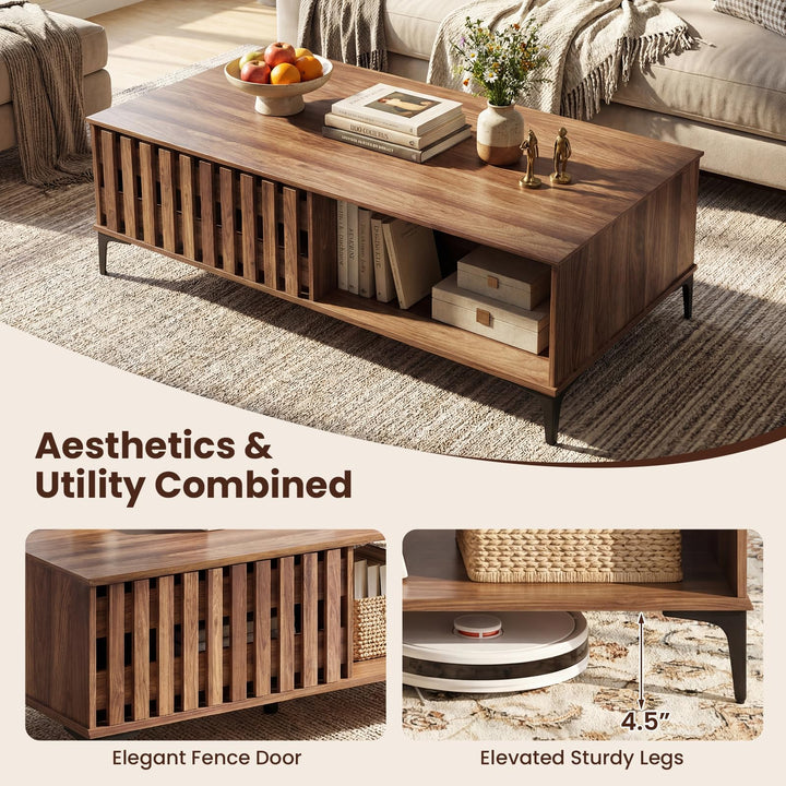 Giantex 47 Inch Wood Mid Century Coffee Table with Storage