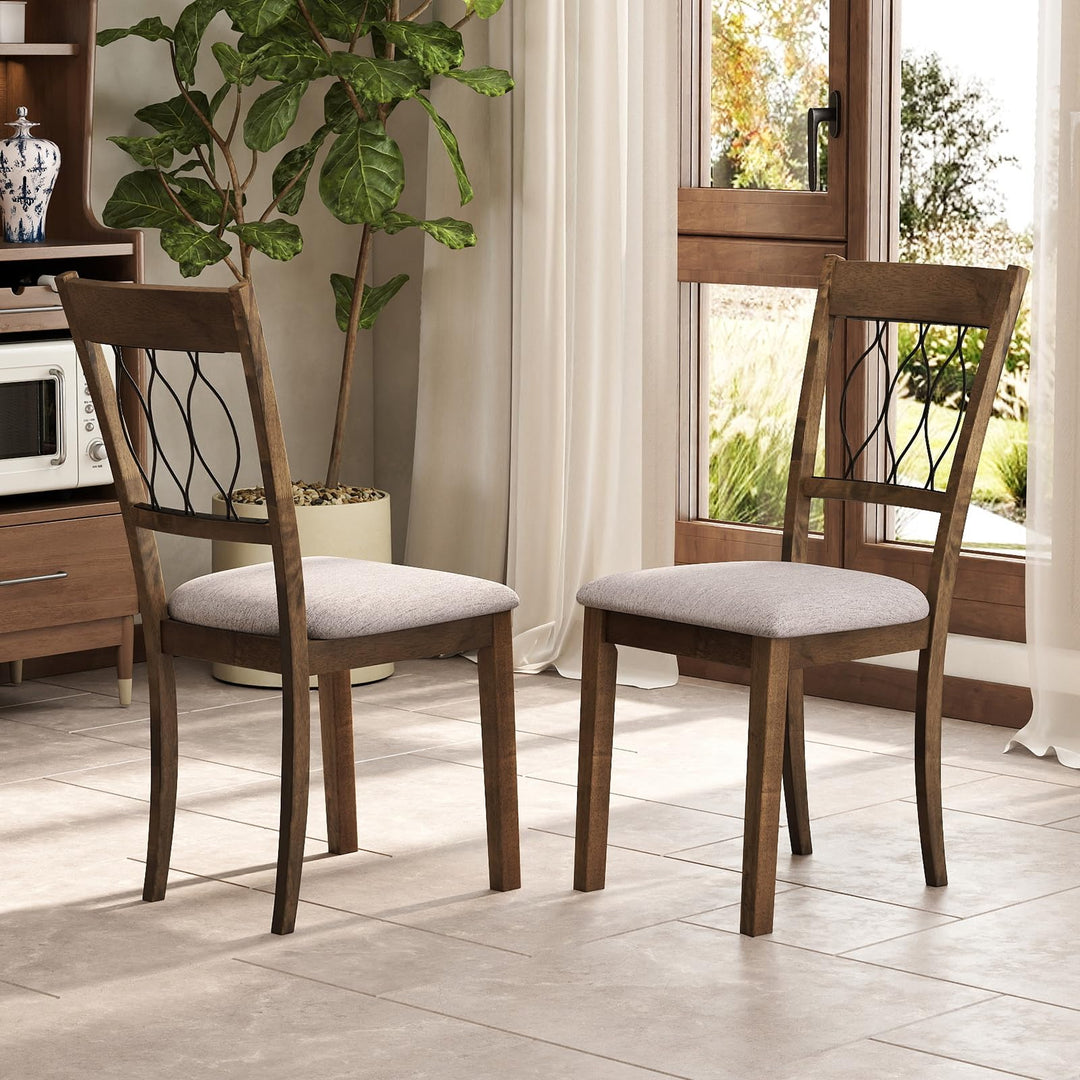 Giantex Dining Chairs Set of 2/4 Fabric Upholstered Armless Kitchen Chairs w/Hollowed Backrest