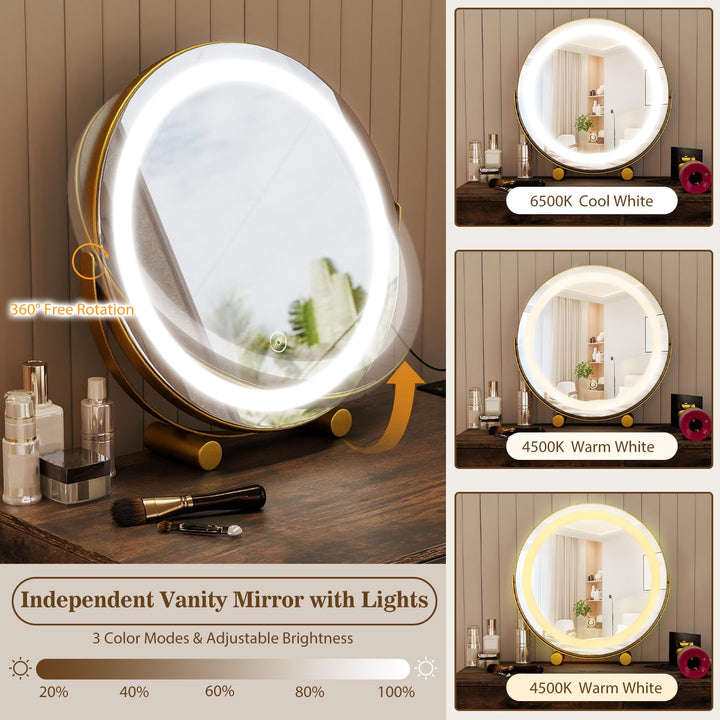 CHARMAID Vanity Desk with LED Lighted Mirror & Charging Station
