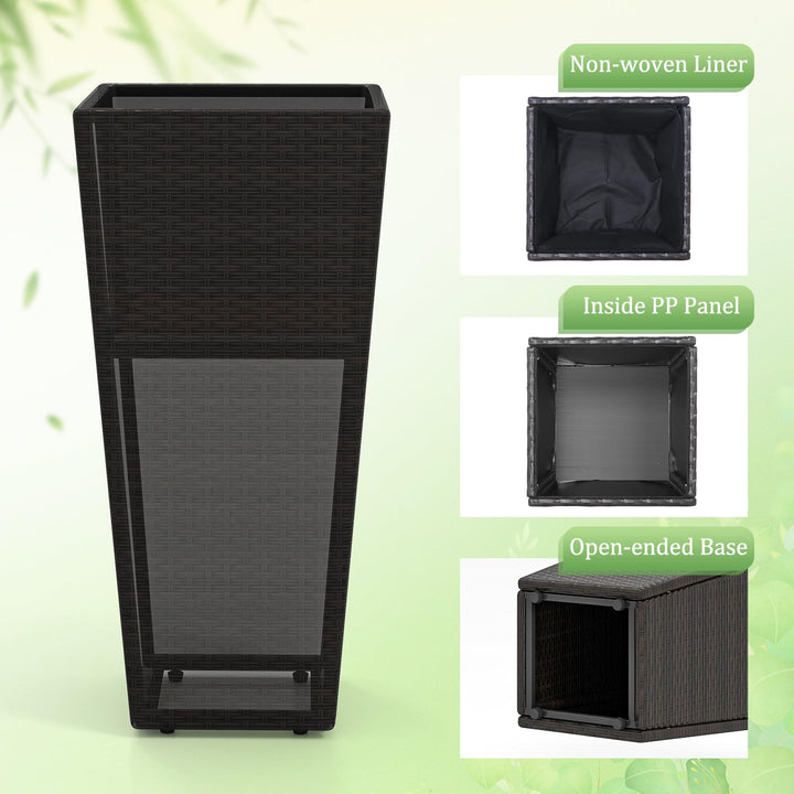 Giantex Set of 2 Outdoor Wicker Flower Pot 30 Inch Tall Planters with Drainage System PE Rattan Flower Pots