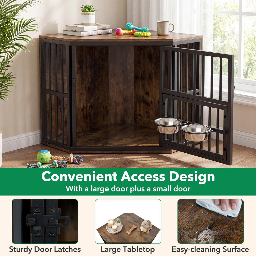 Giantex Corner Dog Crate Furniture with Adjustable &amp; Reversible Elevated Feeder