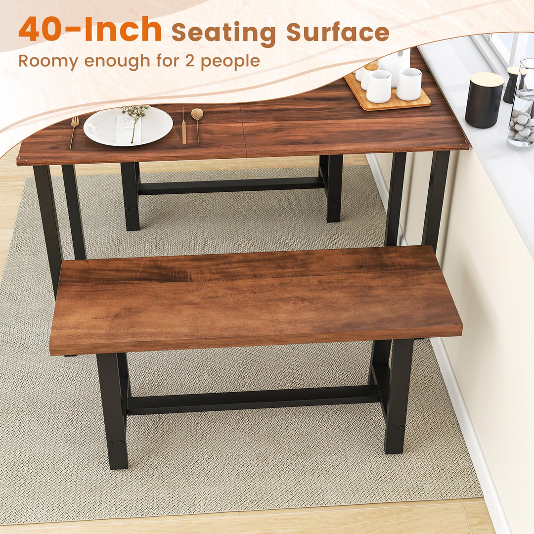 Giantex 40” Wood Dining Bench, 2 Person Entryway Shoe Bench with Metal Frame, Rectangular End of Bed Bench