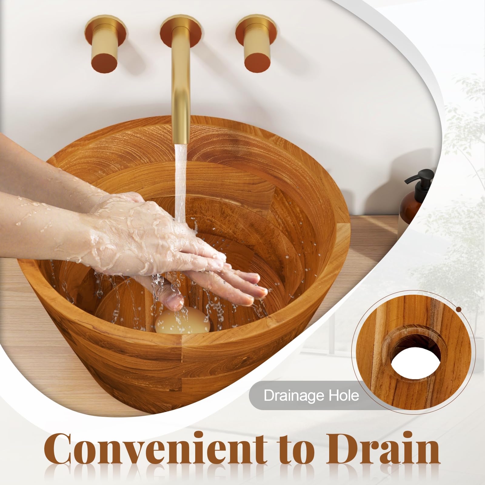 Giantex Teak Wood Vessel Sink - Bathroom Washbasin with Smooth Finish, Round Corner (16” x 16” x 8”)