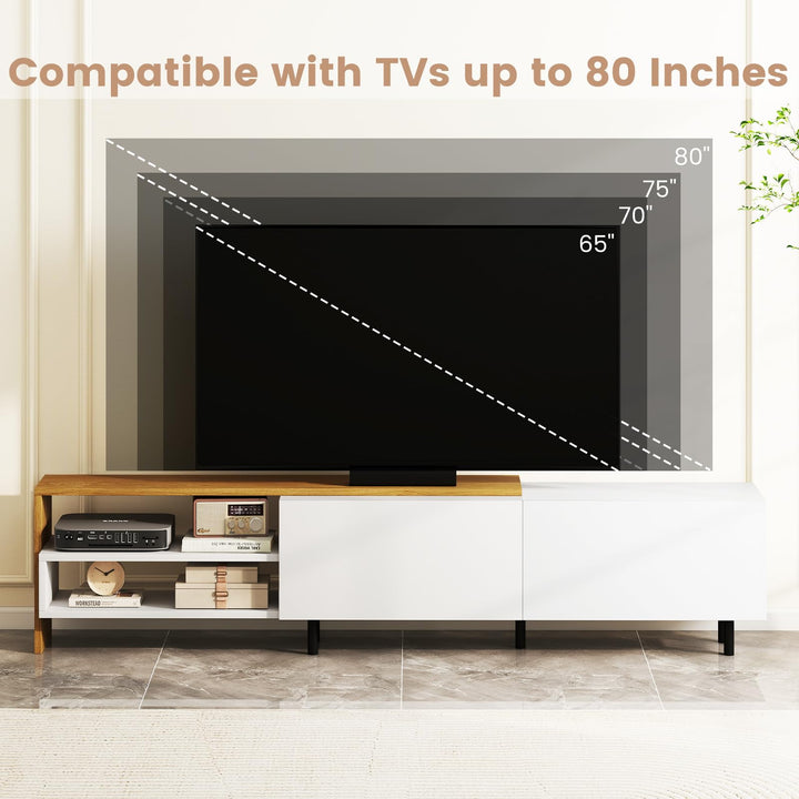 Giantex Modern TV Stand for 80 Inches TVs with Storage Shelves and Cabinets