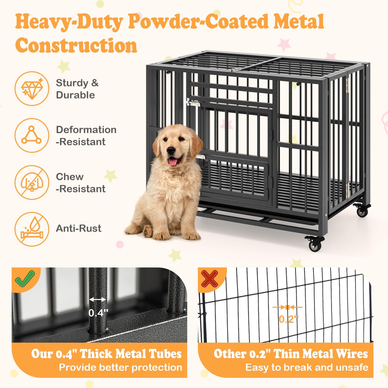 Giantex Foldable Metal Dog Crate - Heavy Duty Dog Cage