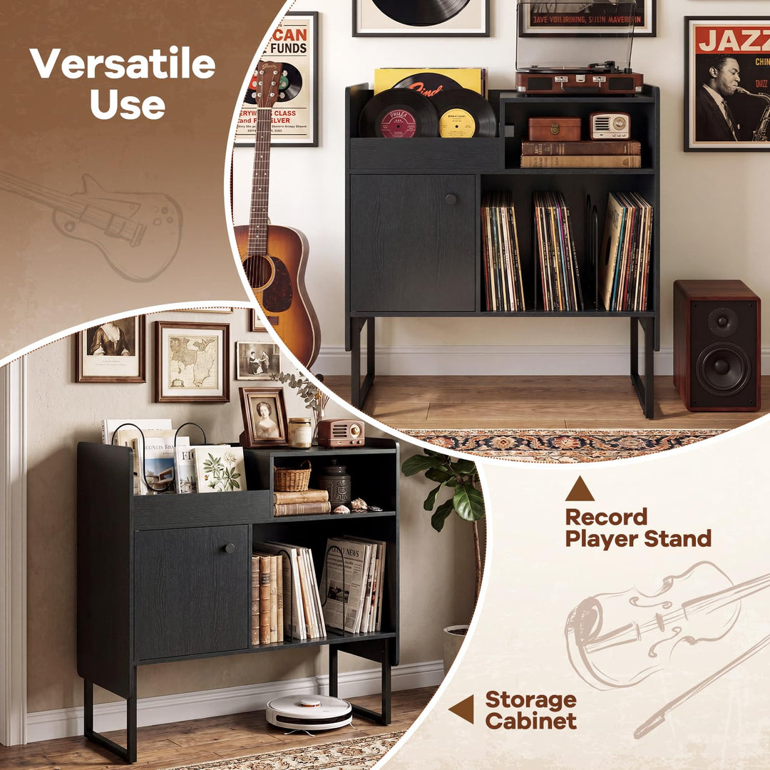 Giantex Record Player Stand with Open Shelf &amp; Cabinet Hold Up to 250 Albums