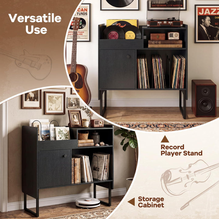 Giantex Record Player Stand with Open Shelf &amp; Cabinet Hold Up to 250 Albums