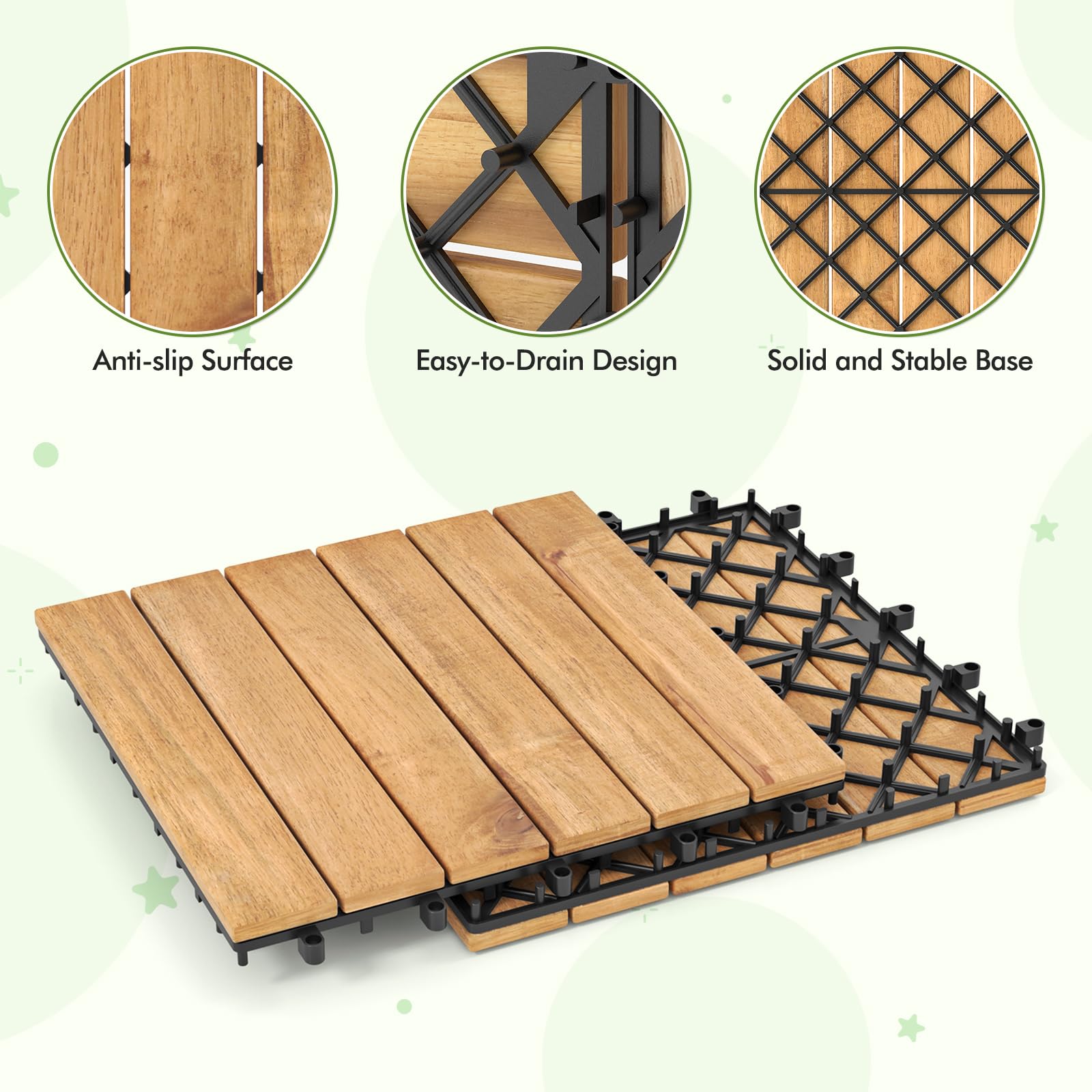 Giantex 30 PCS Acacia Wood Interlocking Patio Deck Tiles