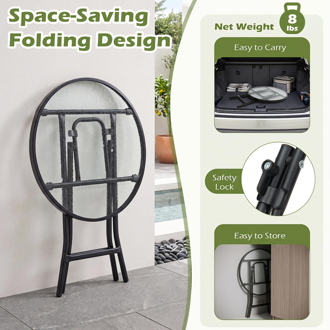 Giantex Round Folding Side Table w/Tempered Glass Tabletop &amp; Metal Frame (1/2)