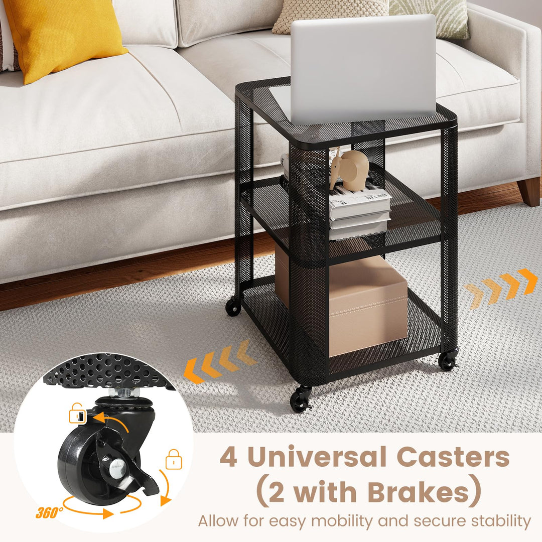 Giantex 3-Tier End Table | Rolling Side Table w/Open Storage Shelves (1/2)