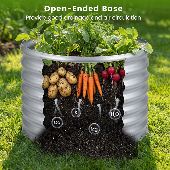 Giantex Galvanized 2 x 2 x 1.5 FT Round Outdoor Planter Box with Open-Ended Base (1/2)