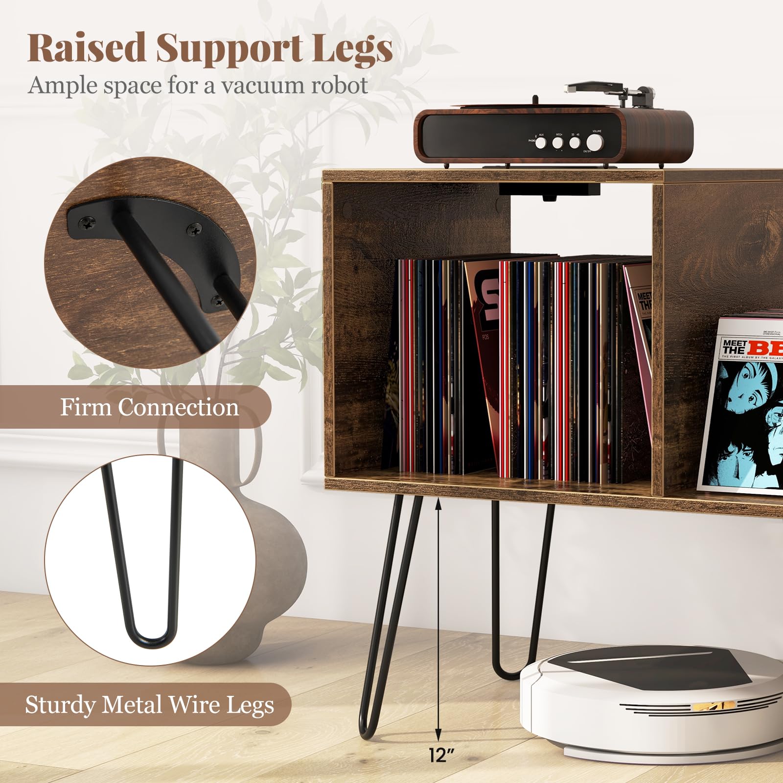 Giantex Record Player Stand with Charging Station, Turntable Stand with Vinyl Divider & Display Shelf