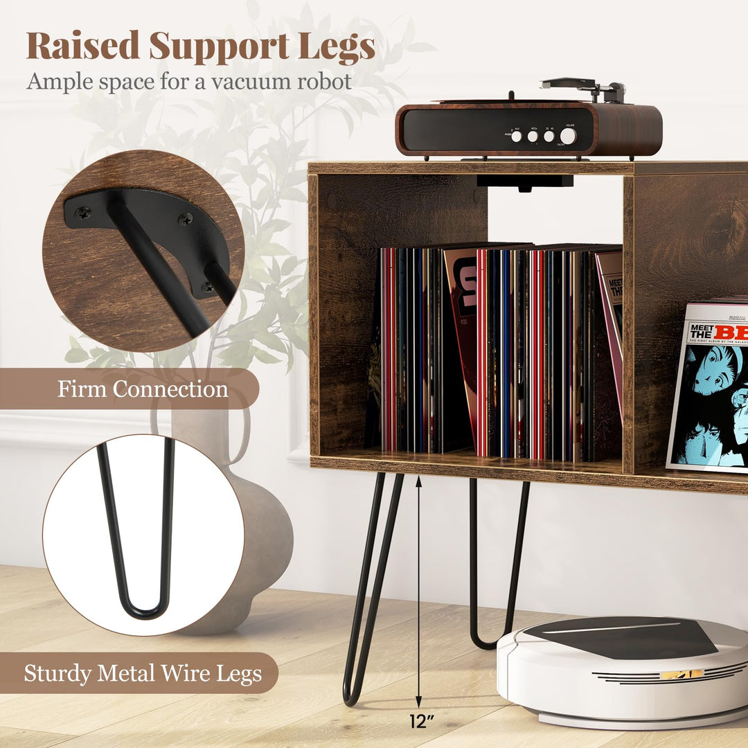 Giantex Record Player Stand with Charging Station, Turntable Stand with Vinyl Divider & Display Shelf