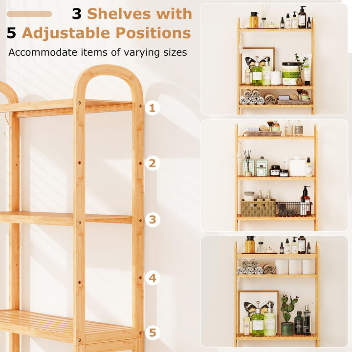 Giantex Bamboo Over The Toilet Storage, 3-Tier Bathroom Toilet Shelf Rack