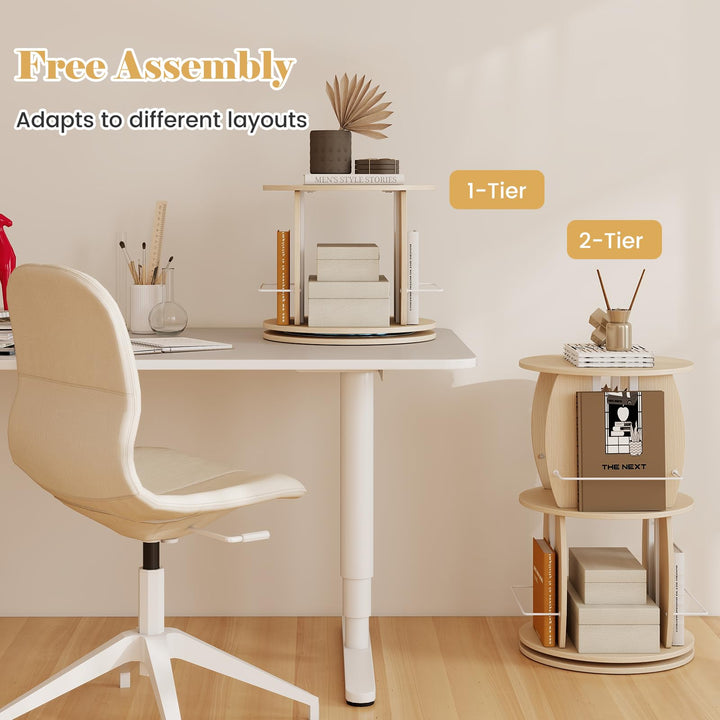 GIANTEX 2-Tier Rotating Bookshelf Tower for Small Space