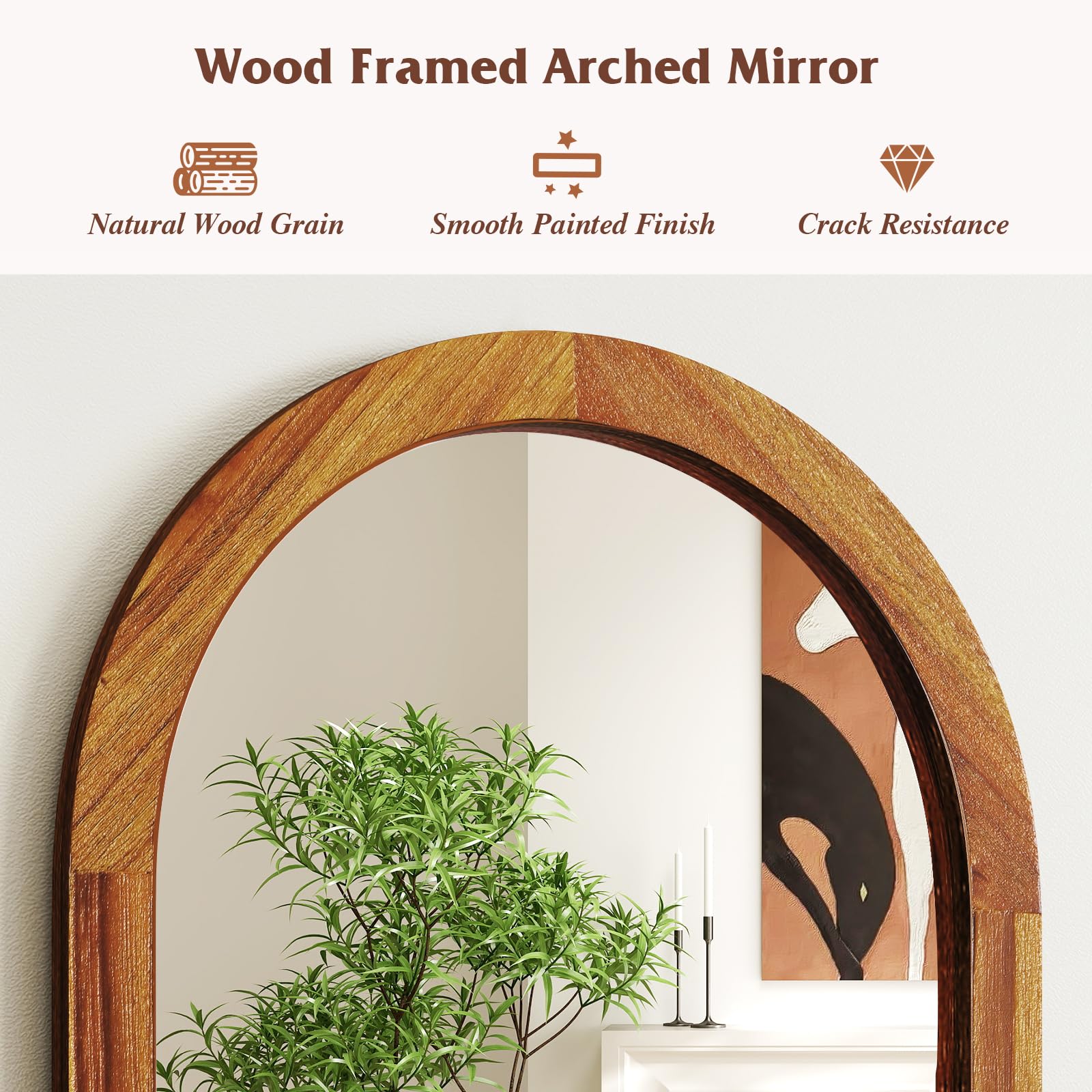 Farmhouse Wall Mirror Arched Mirror with Solid Acacia Wood Frame