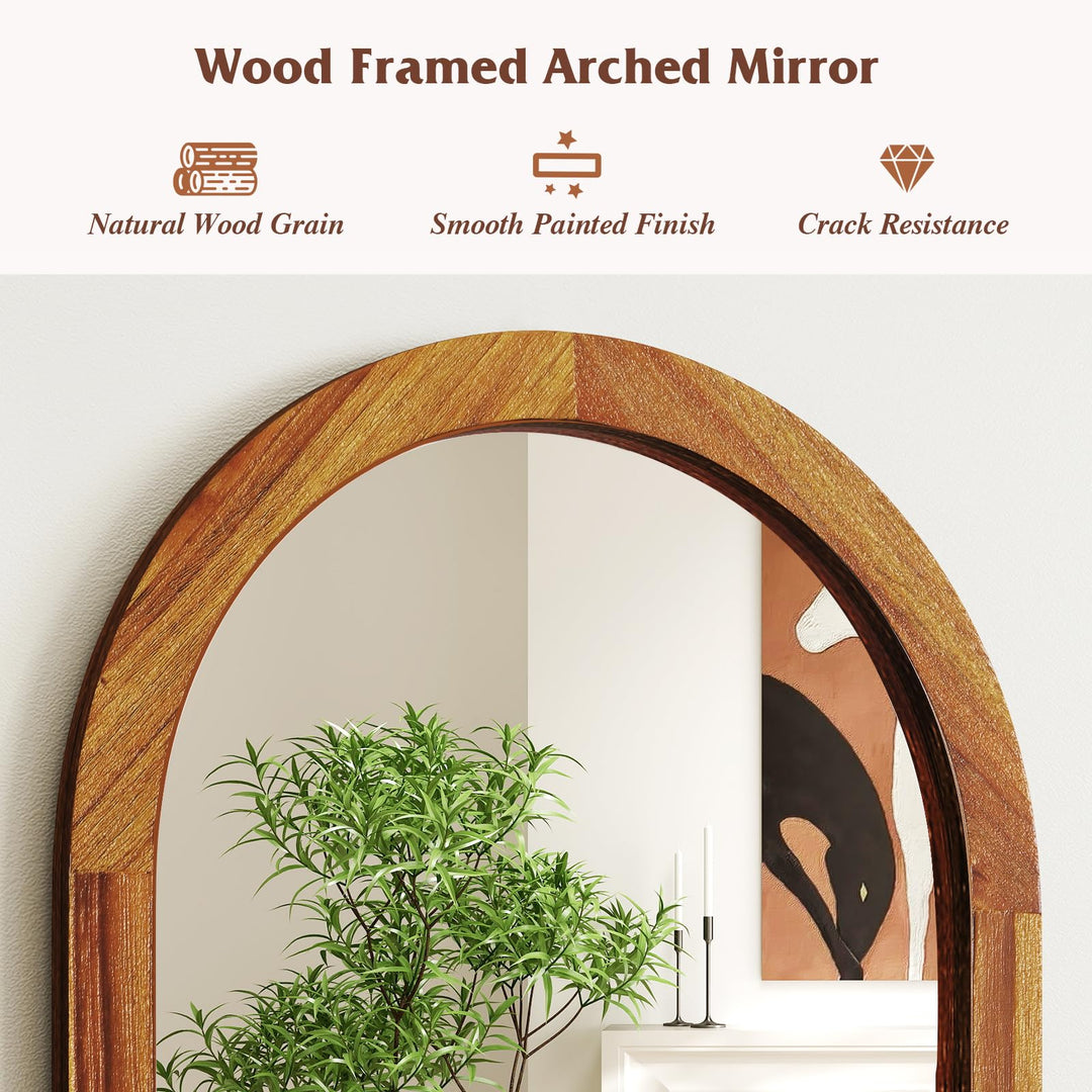 Farmhouse Wall Mirror Arched Mirror with Solid Acacia Wood Frame